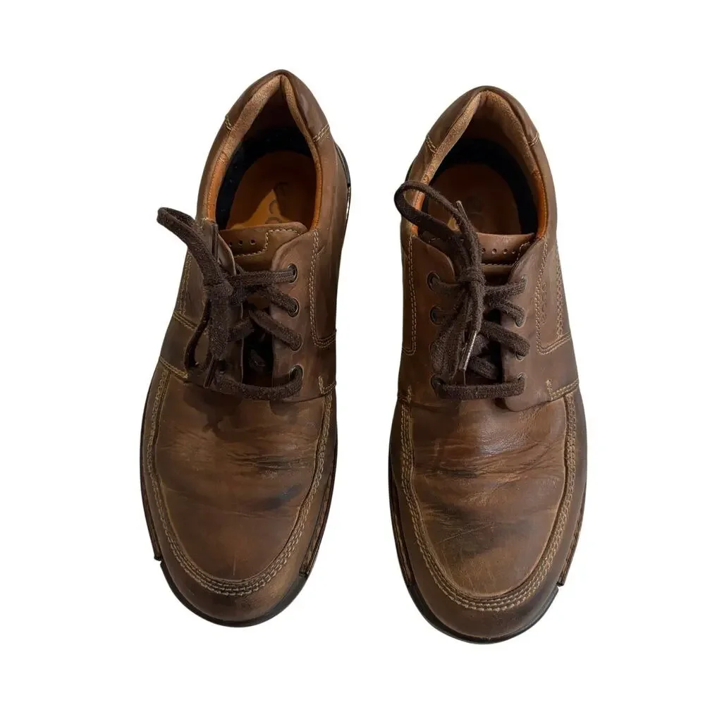 ECCO Fusion II Mens 11 EU 45 Brown Leather Tie Moc Shoe Casual Oxfords Lace up